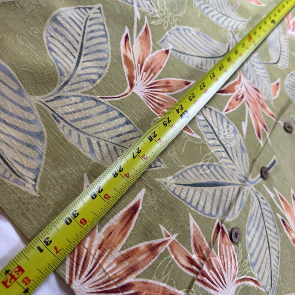 Tommy Bahama Shirt Mens L Green Silk Tropical Floral Short Sleeve Button Up GOOD - Picture 5 of 12